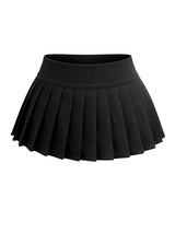 Black pleated skirt on a white background. Crazy Chick Ladies Plain Black Mini Pleated Skirt
