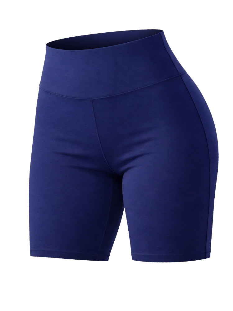 Blue athletic shorts on a white background. Women’s Cotton Elastic Stretch Breathable Navy Cycling Shorts