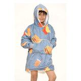 Boys Grey Burger and Fries Printed Blanket Hoodie