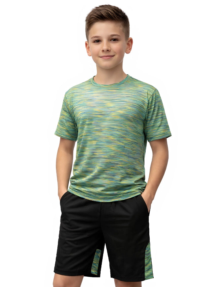 Boys Green Melange T-Shirt & Shorts Set