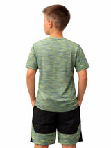 Boys Green Melange T-Shirt & Shorts Set