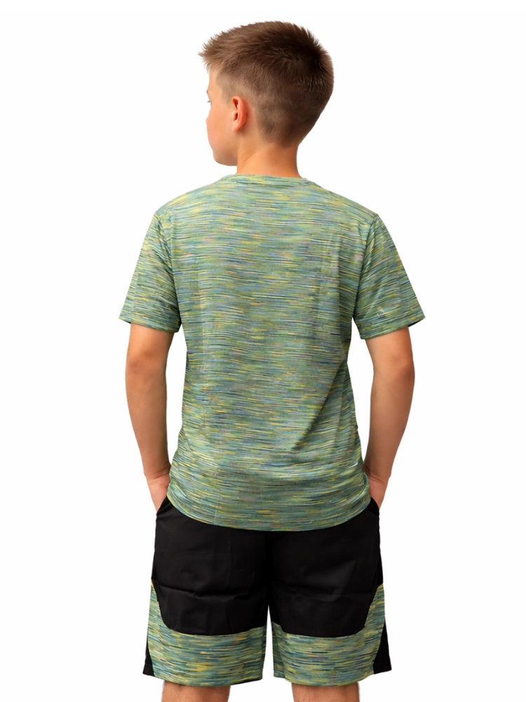 Boys Green Melange T-Shirt & Shorts Set