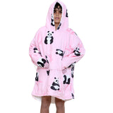 Boys Pink Panda Print Blanket Hoodie