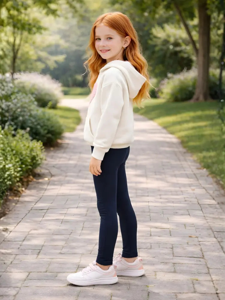 Girls Full-Length Elastic Waist Soft Navy Leggings