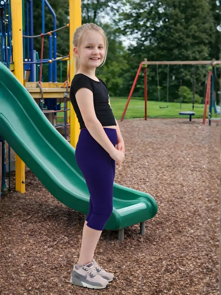 Girls 3/4 Length Cotton Navy Capri Stretchy Soft Leggings Tights