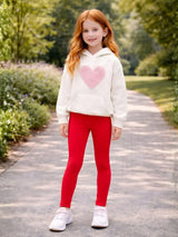 Girls Full-Length Elastic Waist Soft Red Leggings