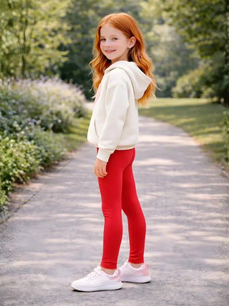 Girls Full-Length Elastic Waist Soft Red Leggings