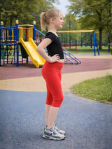 Girls 3/4 Length Cotton Red Capri Stretchy Soft Leggings Tights