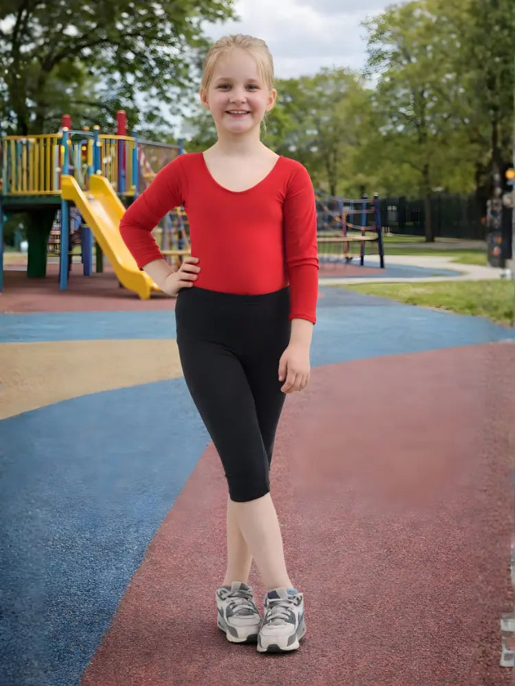 Girls 3/4 Length Cotton Black Capri Stretchy Soft Leggings Tights