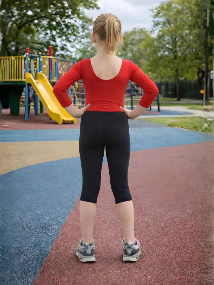 Girls 3/4 Length Cotton Black Capri Stretchy Soft Leggings Tights