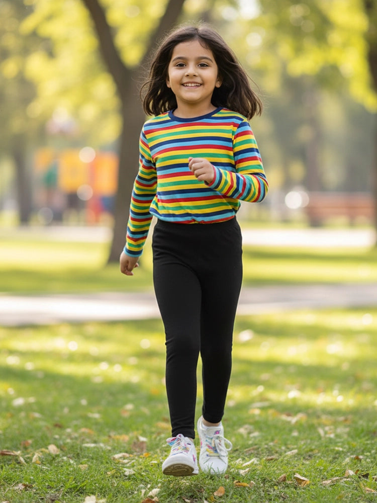 Girl's Thick Cotton Full-Length Elastic Waist Leggings