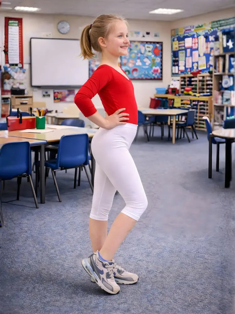 Girls 3/4 Length Cotton Capri Stretchy Soft White Leggings Tights