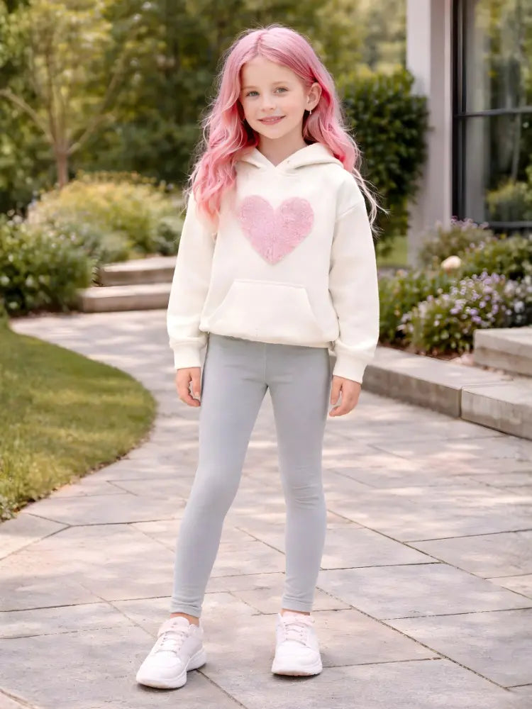 Girls Full-Length Elastic Waist Soft Light Grey Leggings