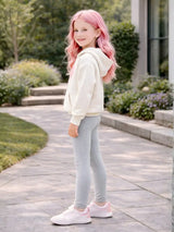 Girls Full-Length Elastic Waist Soft Light Grey Leggings