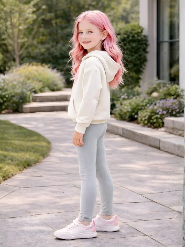 Girls Full-Length Elastic Waist Soft Light Grey Leggings