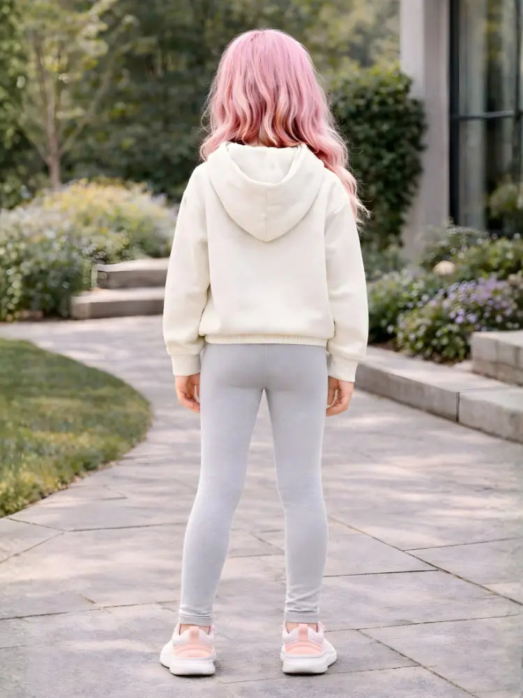 Girls Full-Length Elastic Waist Soft Light Grey Leggings