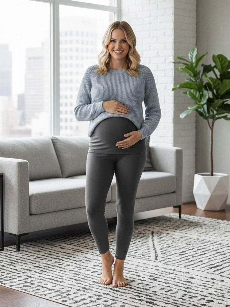 Women's Charcoal Maternity Leggings Stretchy Cotton Breathable Tights