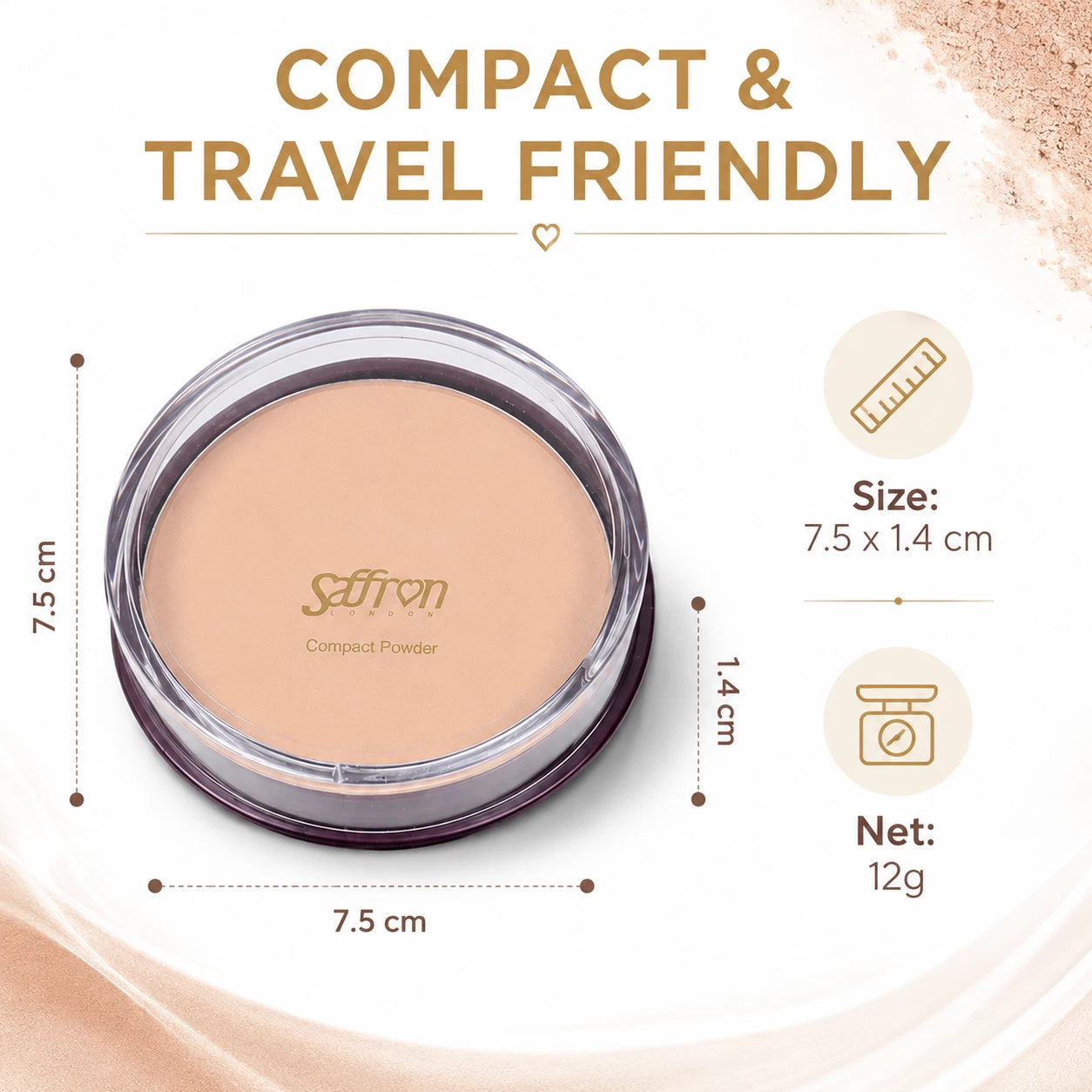 Compact Pressed Face Powder, Long-Lasting Matte Makeup 12g, 12 Shades