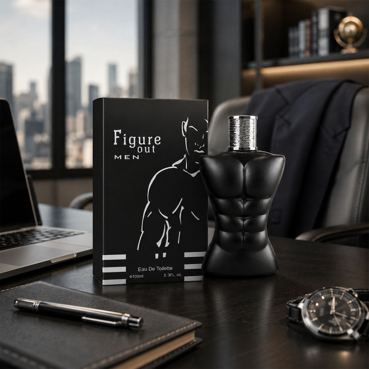 Black men's Eau de Toilette spray by Saffron, 100ml bottle with sleek black packaging and nozzle for easy application.