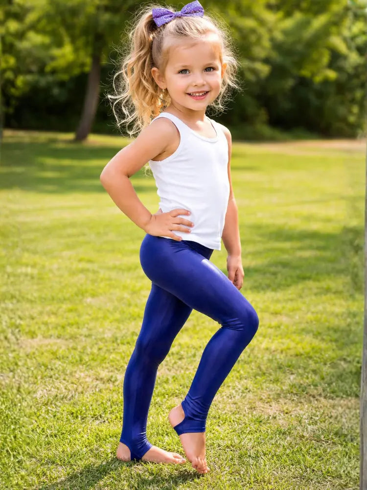 Girl's Nylon Stirrup Leggings Activewear Soft Navy Blue Yoga Tights
