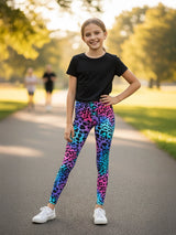 Girls Microfibre Full Length Leopard Leggings Casual Pants