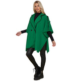 Women's Unique Fashion Button Up Cape Coat Black