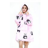 Girls Pink Panda Print Blanket Hoodie