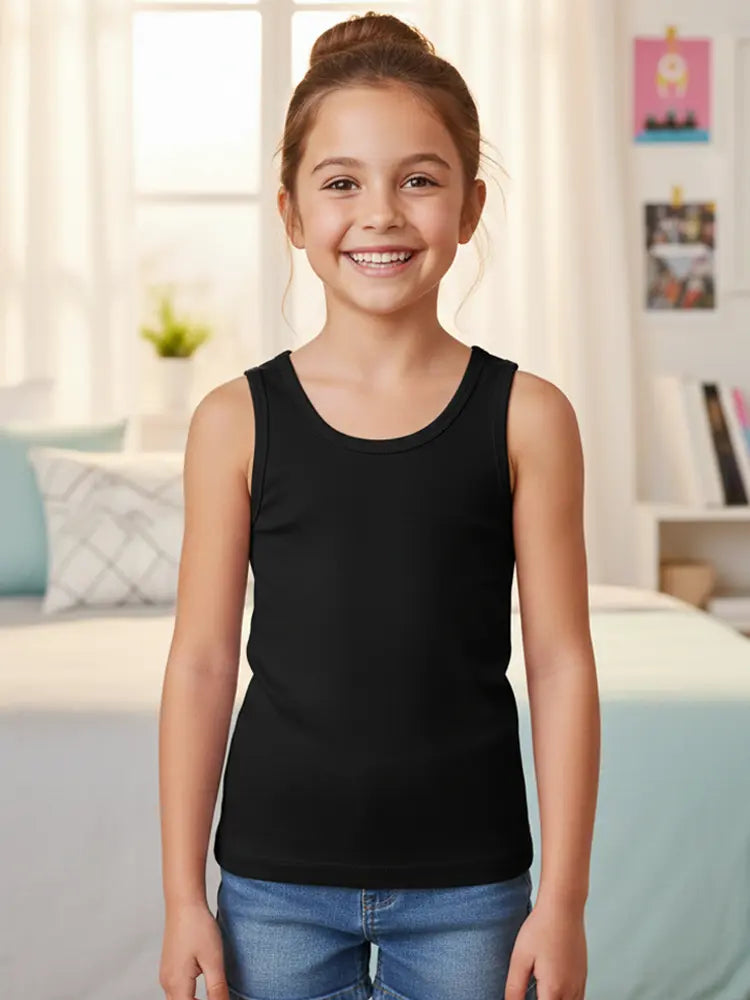 Girls Plain Stretch Cotton Vest Tops