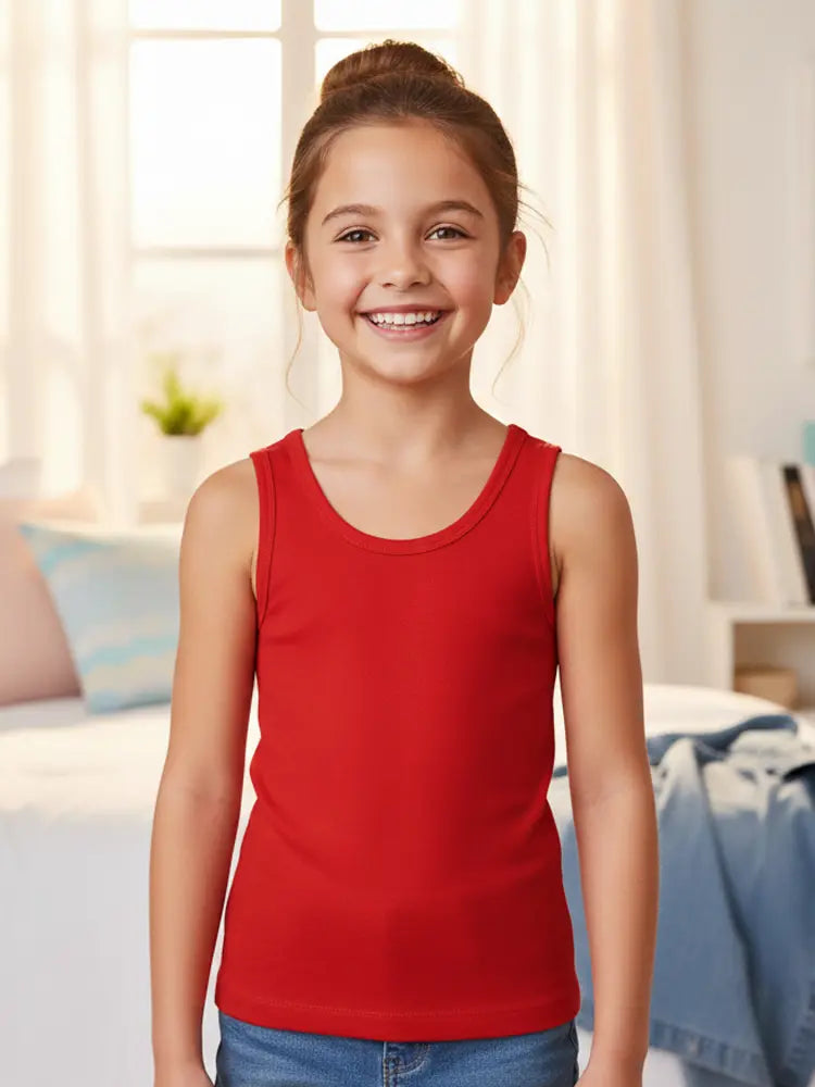 Girls Plain Stretch Cotton Vest Tops