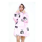 Children's Pink Animal Print Panda Hoodie Blanket