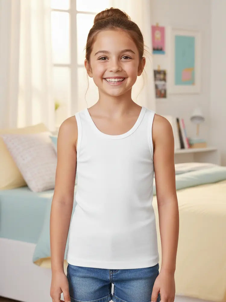 Girls Plain Stretch Cotton Vest Tops