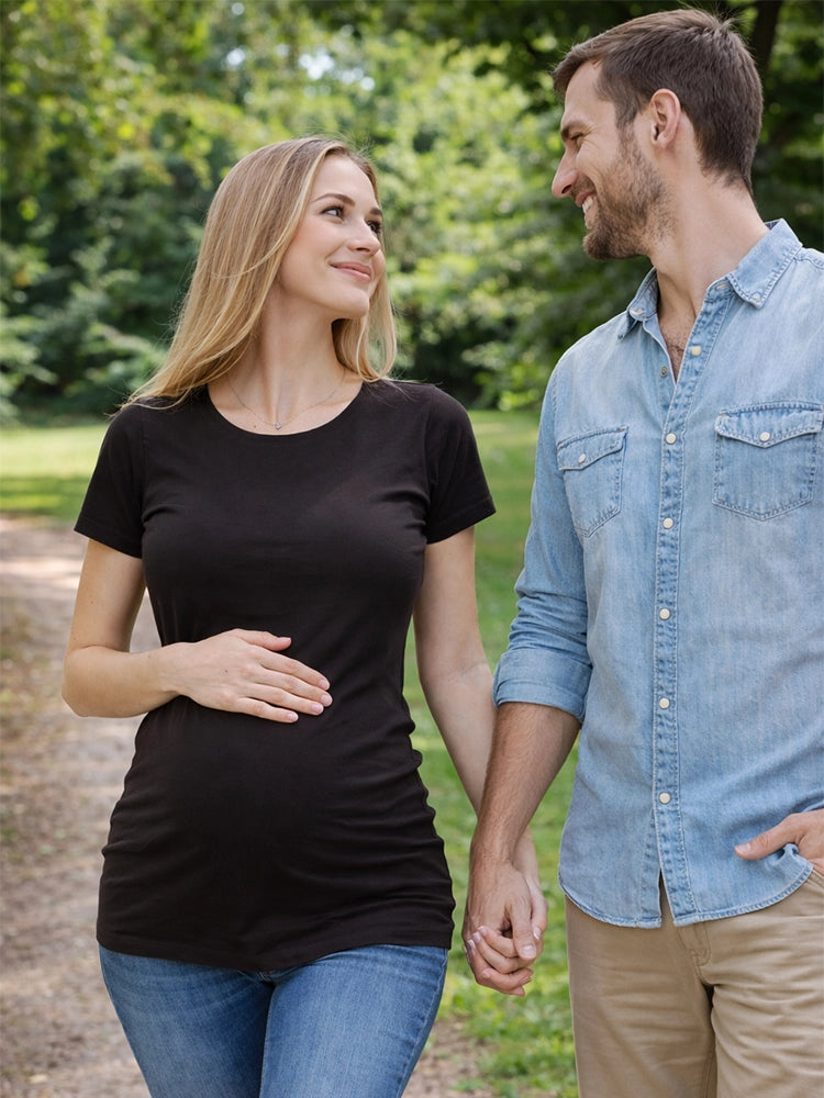 Women's Maternity T-Shirt Plain Round Neck Short Sleeve Top