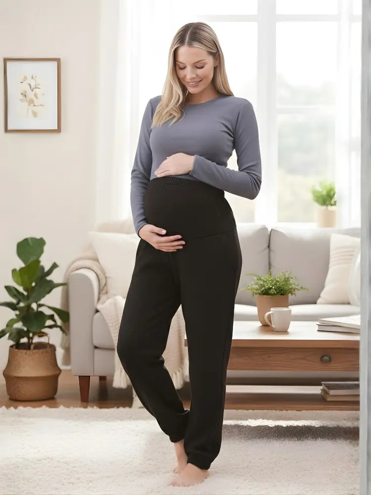 Women's Pregnancy Fleece Joggers Ankle Length Maternity Pant