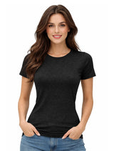 Ladies Crew Neck Short Sleeve Cotton Black T-Shirt