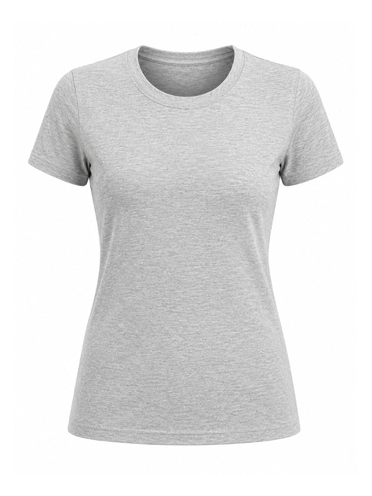 Ladies Crew Neck Short Sleeve Cotton Grey T-Shirt