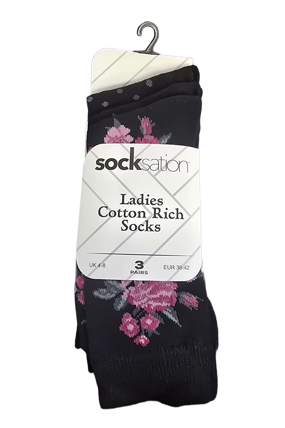 Ladies Dotted and Floral Patterned Cotton Socks 3 Pack