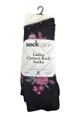 Ladies Dotted and Floral Patterned Cotton Socks 3 Pack