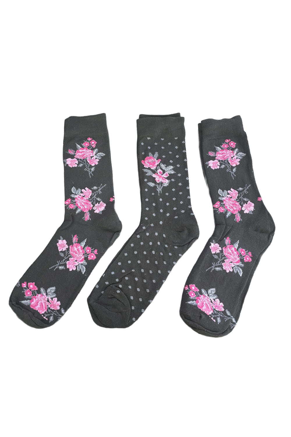 Ladies Dotted and Floral Patterned Cotton Socks 3 Pack