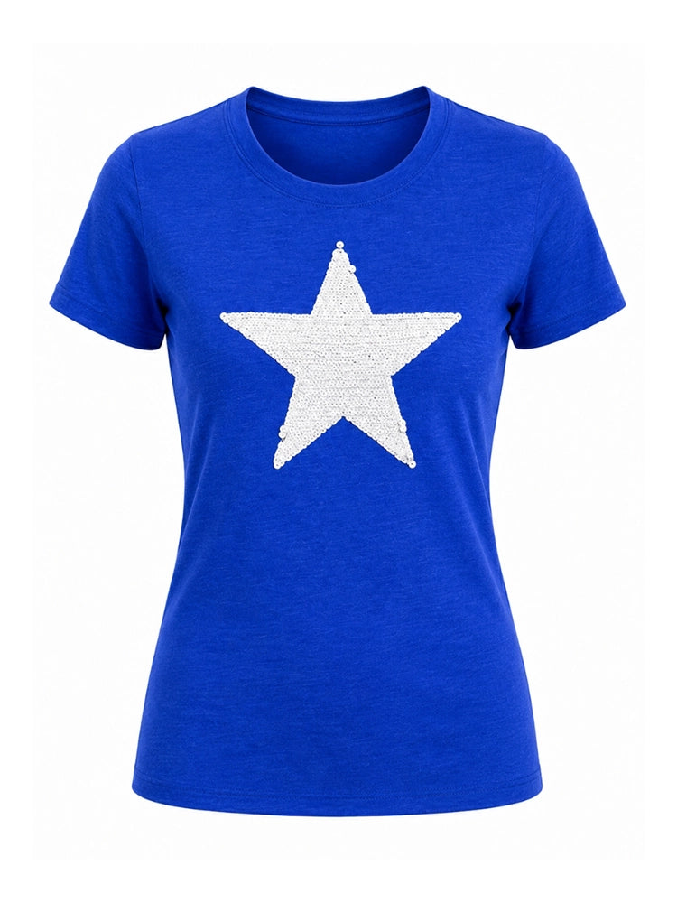 Ladies Short Sleeve Star Design Royal Blue T-Shirt