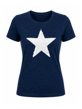 Ladies Short Sleeve Star Design T-Shirt Navy