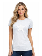 Ladies Short Sleeve Star Design T-Shirt White