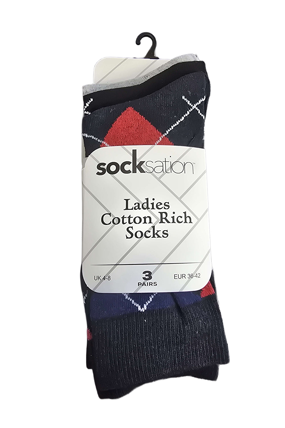 Ladies Timeless Argyle Diamond Patterned Socks 3 Pack