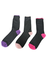 Ladies Cotton Rich Contrast Heel and Toe Socks 3 Pack