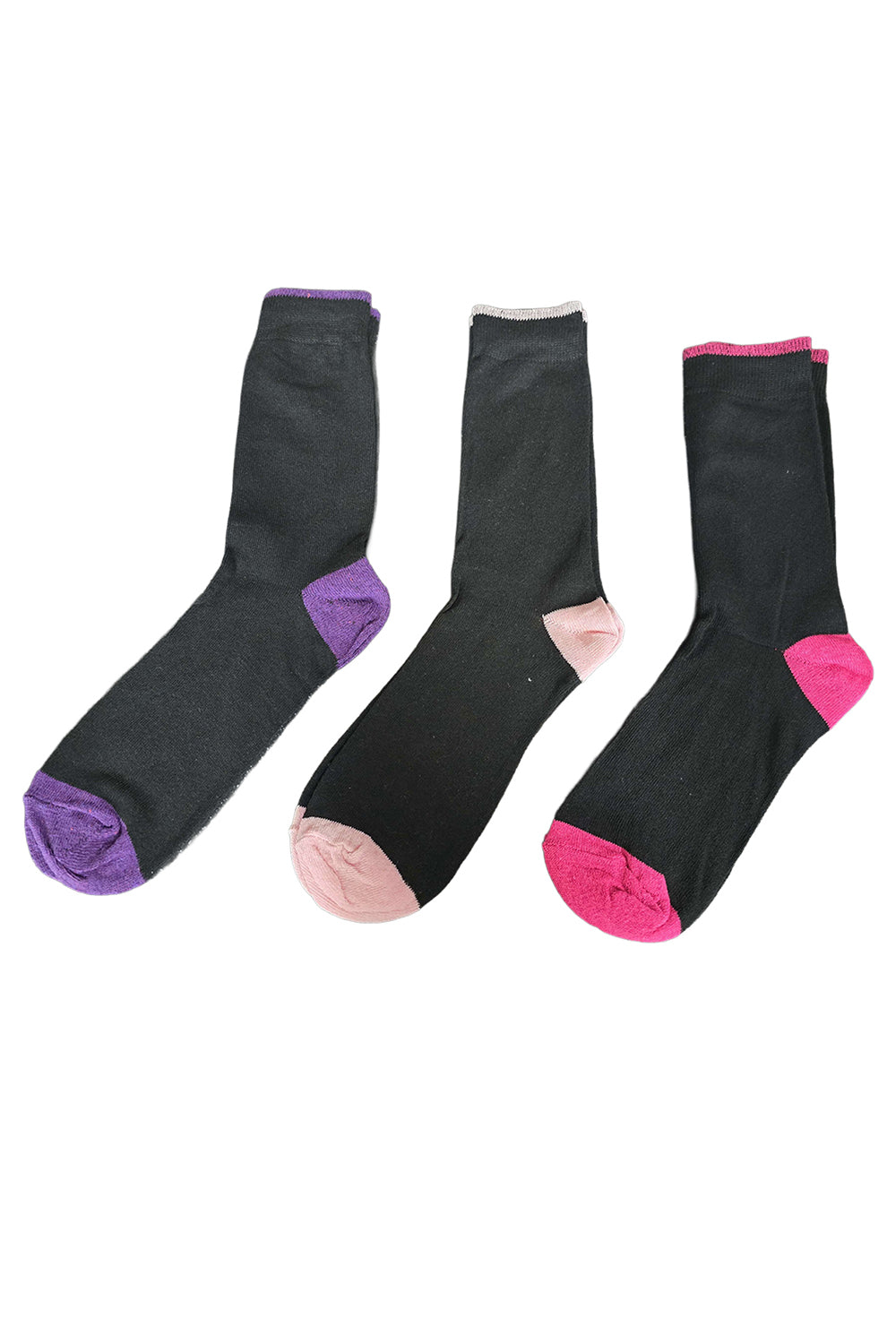 Ladies Cotton Rich Contrast Heel and Toe Socks 3 Pack