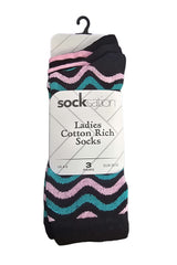 Ladies Vibrant Ziggy Chevron Stripe Cotton Socks 3 Pack