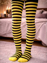 Ladies Bold Yellow & Black Stripe Tights