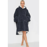 Ladies Charcoal Teddy Fabric Blanket Hoodie