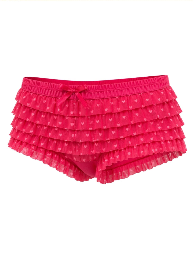 Ladies Hot Pink Heart Printed Ruffle Knickers