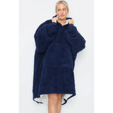 Ladies Navy Teddy Fabric Blanket Hoodie