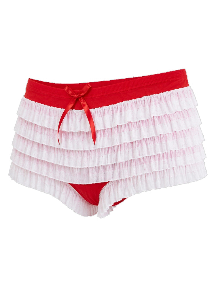 Ladies White & Red Ruffle Knickers